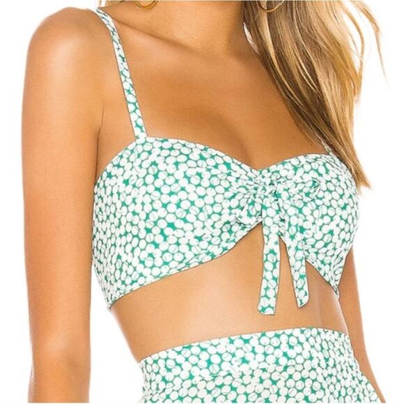 Resa Katie Tie Front Crop Top Green Cherry Print Bandeau Tank Top - Picture 1 of 5